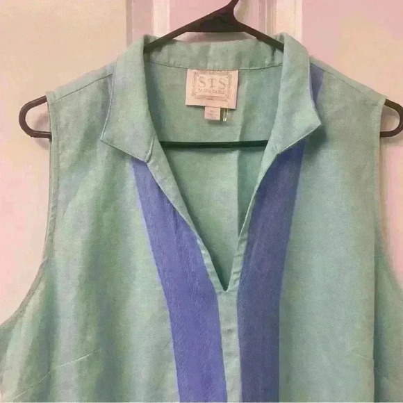 Sail To Sable Linen Tunic Dress Classic in Aqua size XL - Picture 3 of 11